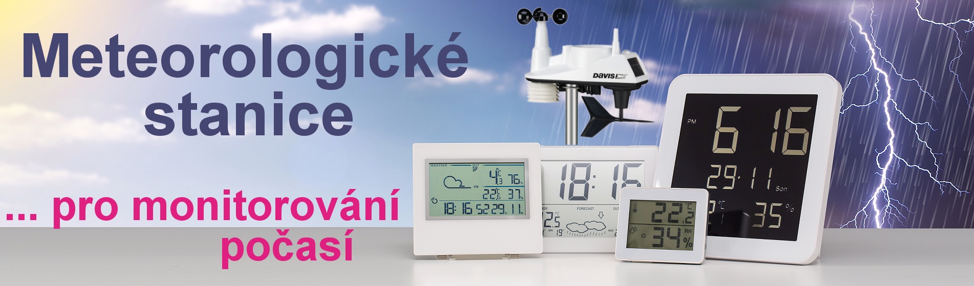 Meteorologické stanice, anemometry, srážkoměry, barometry, teploměry