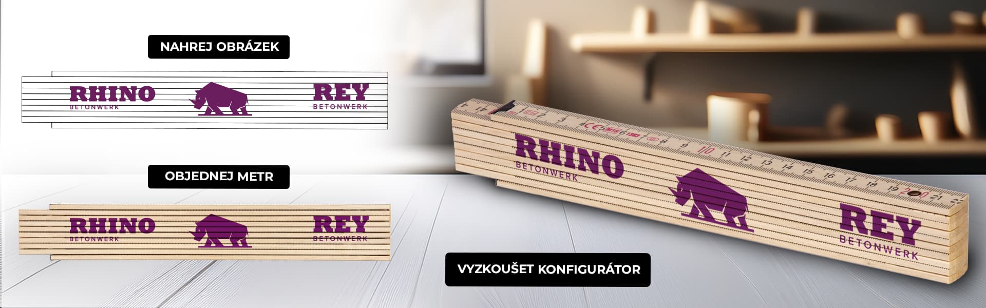 Skládací metry s vizualizací reklamního potisku pomocí online konfigurátoru