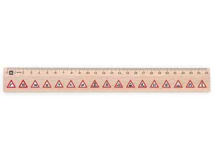 Dřevěné pravítko 25 cm s potiskem Dopravní značky výstražné