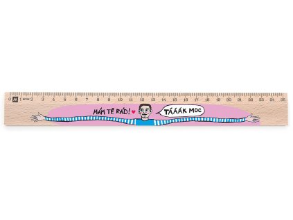 Dřevěné pravítko 25 cm s potiskem Mám tě rád