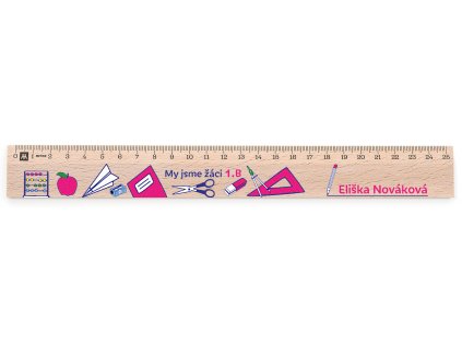 Dřevěné pravítko 25 cm s potiskem Žáci 1.B