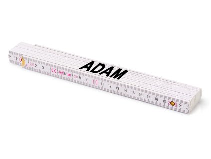 Miara składana Metrie Block-52 z drewna bukowego, długość 2 m, biała, z nadrukiem imienia Adam