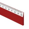 Pravítko Scholar-W20DR, dřevěné 20 cm, tmavěčervené – detail začátku stupnice s černým tiskem na bílém podkladu.