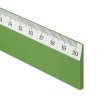 Pravítko Scholar-W20HG, dřevěné 20 cm, zelené – detail konce stupnice s černým tiskem na bílém podkladu.