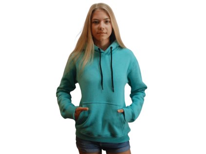 Mikina s kapucňou FIND ME WOMAN Turquoise Blue - (Veľkosť M, Farba Tyrkysová)