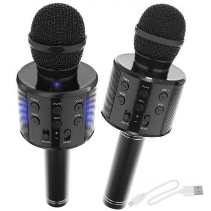 Karaoke mikrofon s černým reproduktorem