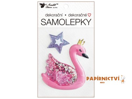 15633 samolepka plasticka plnena trpytkami labut 10 5 x 18 cm