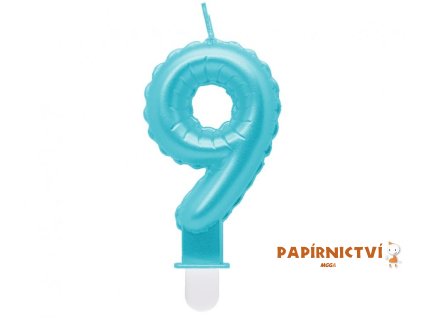 35058 svicka cislo 9 perletova svetle modra 7 cm