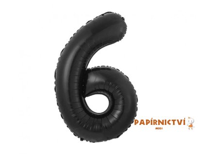 35070 b c foliovy balonek cislo 6 matna cerna 85 cm