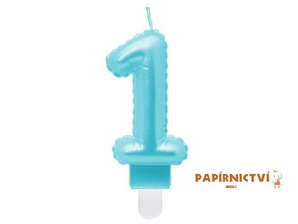 35124 svicka cislo 1 perletova svetle modra 7 cm