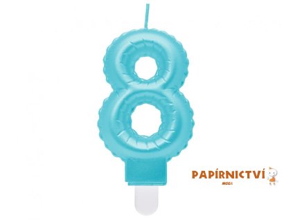 35127 svicka cislo 8 perletova svetle modra 7 cm