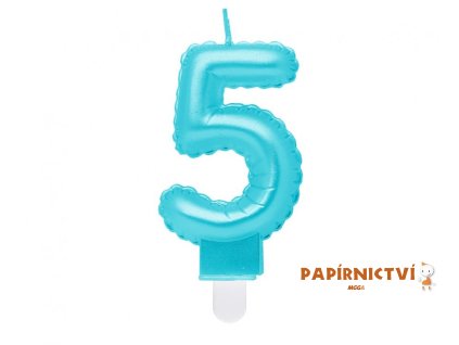 35163 svicka cislo 5 perletova svetle modra 7 cm