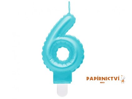 35265 svicka cislo 6 perletova svetle modra 7 cm