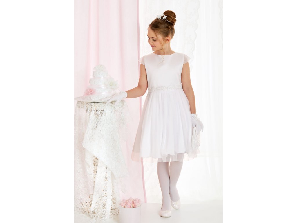 Dievčenské šaty  PERLA biela M/413