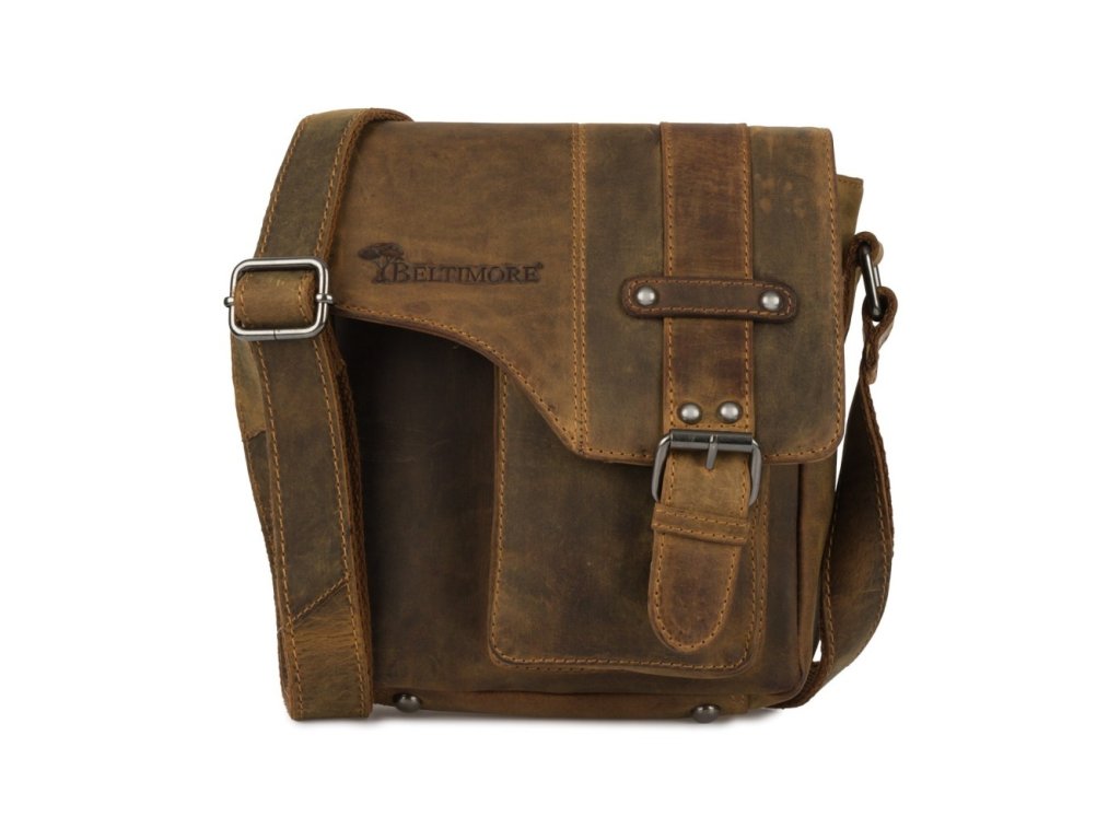 Pánska kožená crossbody taška Beltimore v retro vintage štýle s nastaviteľným popruhom