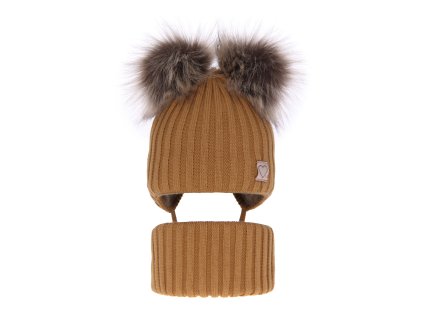 pol pl Czapka i komin dla dziewczynki zimowy komplet camel z dwoma pomponami wiazana Telisa 6844 3