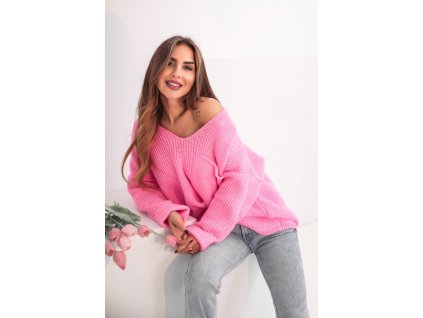 Dámsky ružový pulover s vreckom