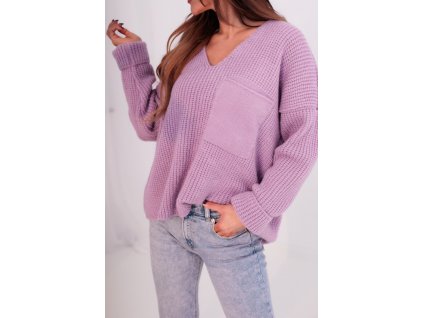 Dámsky  pulover s vreckom v lila farbe