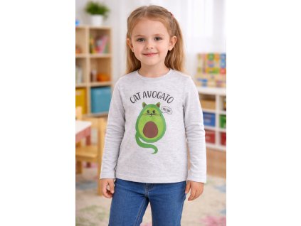Dievčenské sivé tričko Cat Avogato s dlhým rukávom na dievčati, veľkosť 104