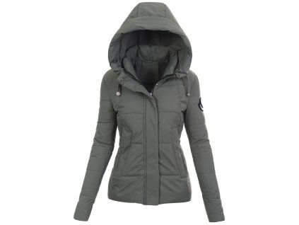 Dámska krátka prešívaná zimná bunda s kapucňou a zapínaním na zips.