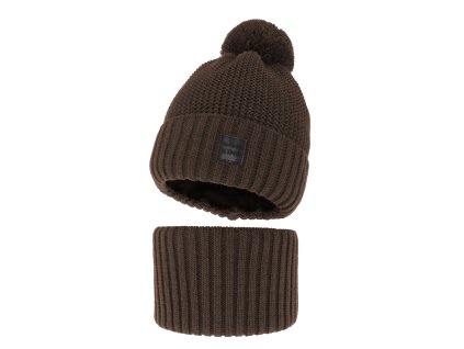 pol pl Czapka i komin dla chlopca zimowy komplet brazowy z pomponem Conan 13348 3