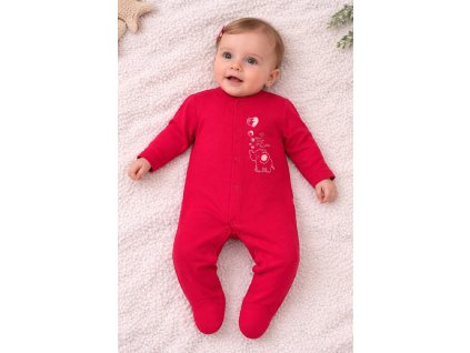 Červený detský overal s dlhým rukávom a potlačou, veľkosť 74.