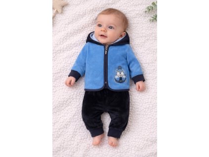 Chlapčenský komplet pre bábätko – modrá mikina na zips a tmavé nohavice, veľkosť 56.