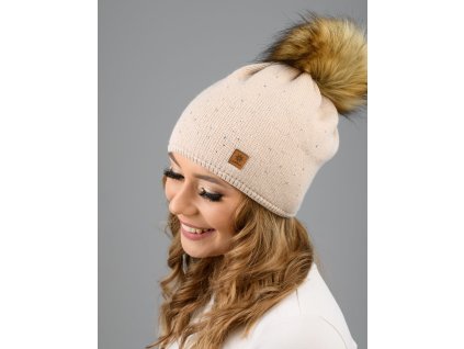 Dámska zimná čiapka s brmbolcom, ozdobená zirkónmi, podšitá flísom – hrejivý a elegantný doplnok“