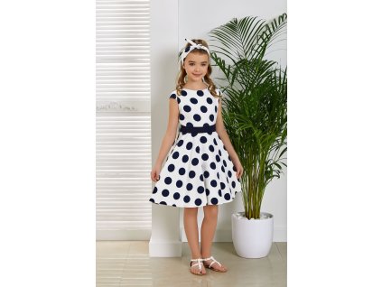 EMMA Marabella sukienka w kropki retro na wesele elegancka sukienka na przyjęcie w granatowe kropki dots