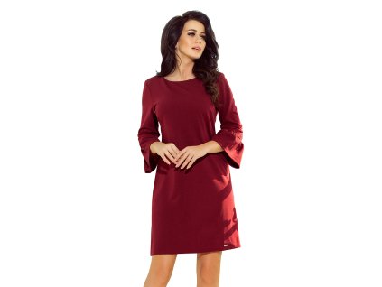 Dámske bordové šaty s čipkovanými rukávmi – elegantný spoločenský model, veľkosť L.