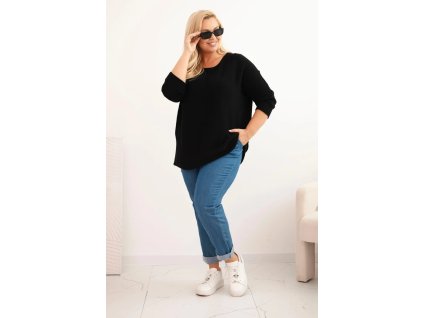 Dámsky čierny plus size sveter – pohodlný pletený pulóver so širokým strihom