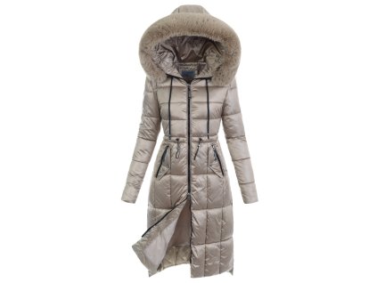 Dámsky zimný kabát s kapucňou a kožušinkou v béžovej farbe – dostupný vo viacerých farbách