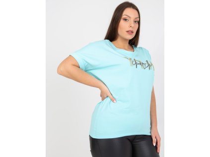 Mentolové plus size tričko s nápisom a krátkym rukávom