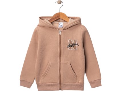 Dievčenská zateplená mikina New York v béžovej farbe so zipsom a kapucňou