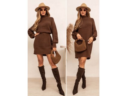 Dámske pletené šaty La Tynka bez opaska, dlhé balónové rukávy, oversize strih, univerzálna veľkosť