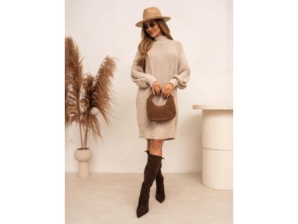 Dámske pletené šaty La Tynka bez opaska, dlhé balónové rukávy, oversize strih, univerzálna veľkosť