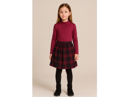 Dievčenský polrolák z mäkkého viskózového materiálu v bordovej farbe, s jemným riasením pri krku