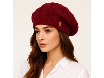 Pletená dámska baretka z merino vlny