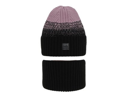 Dievčenský zimný set – ružovo-čierna čiapka a nákrčník