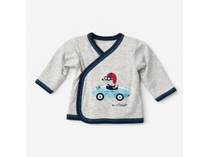 Kojenecký sivý zavinovací kabátik s dlhým rukávom a motívom autíčka