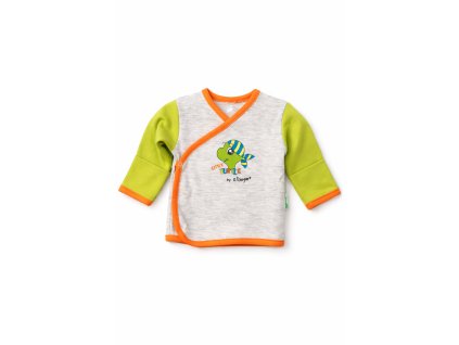 Kojenecký sivý zavinovací kabátik Little Turtle so zelenými rukávmi –