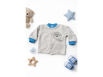 Detská bavlnená košieľka NICOL sivá s dlhým rukávom, modré lemy a motív Just Be Cool