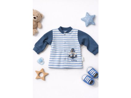 Detská bavlnená košieľka NICOL modro-biela pruhovaná s dlhým rukávom