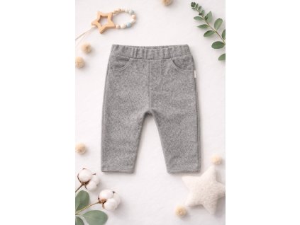 Sivé detské nohavice NICOL s imitáciou vreciek a dekoratívnym razporkom