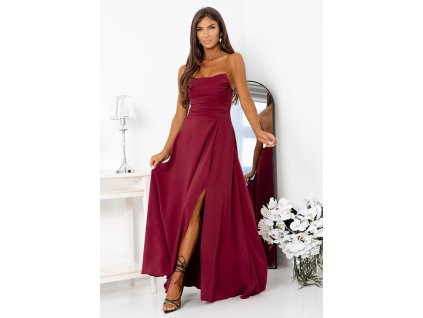 Elegantné dlhé spoločenské šaty WENUS bez ramienok s rozparkom na nohe