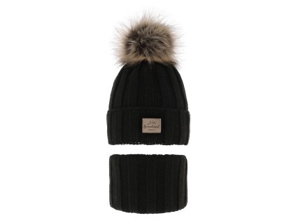 Dievčenský zimný set čiapka a nákrčník s brmbolcom, pletený materiál