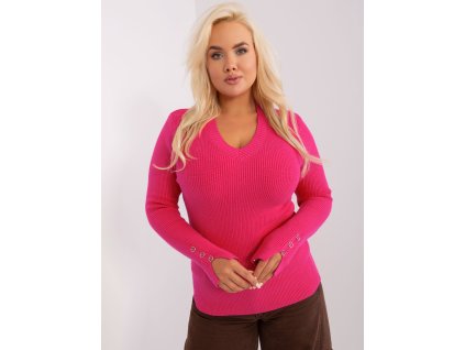 Dámsky fuksiový plus size sveter s výstrihom do V a dlhými rukávmi