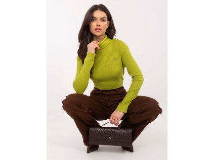 Dámsky limetkový rebrovaný sveter s rolákom a dlhým rukávom