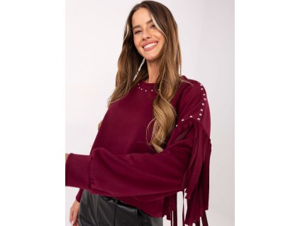 Dámska oversize mikina s cvokmi a strapcami na rukávoch v modernom casual štýle