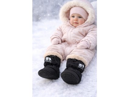 Protismykové detské softshellové topánočky ROCKINO PANDA čierne s béžovým kožúškom